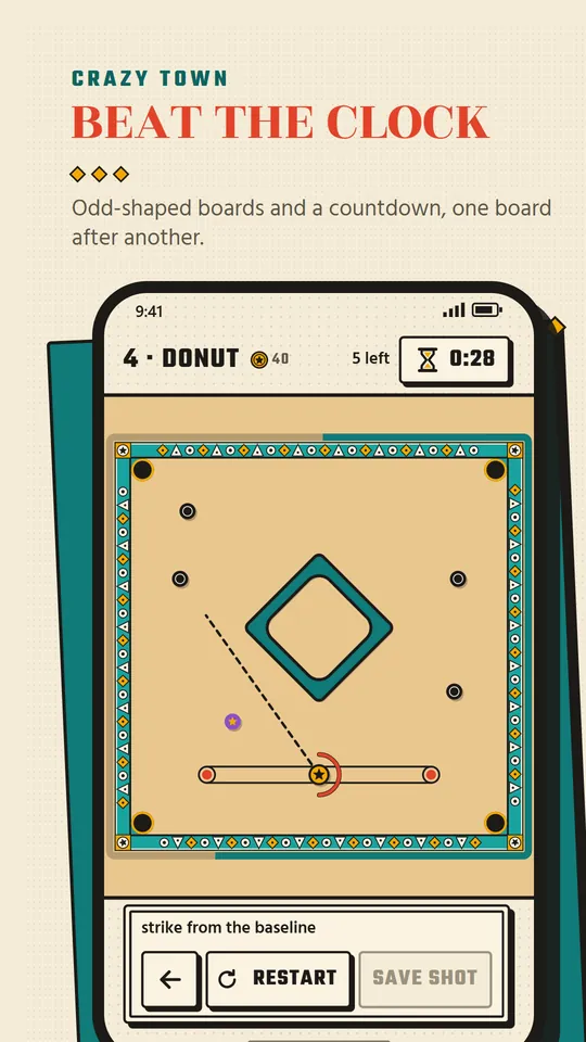 Carrom Bazaar crazy town screen with an odd-shaped board