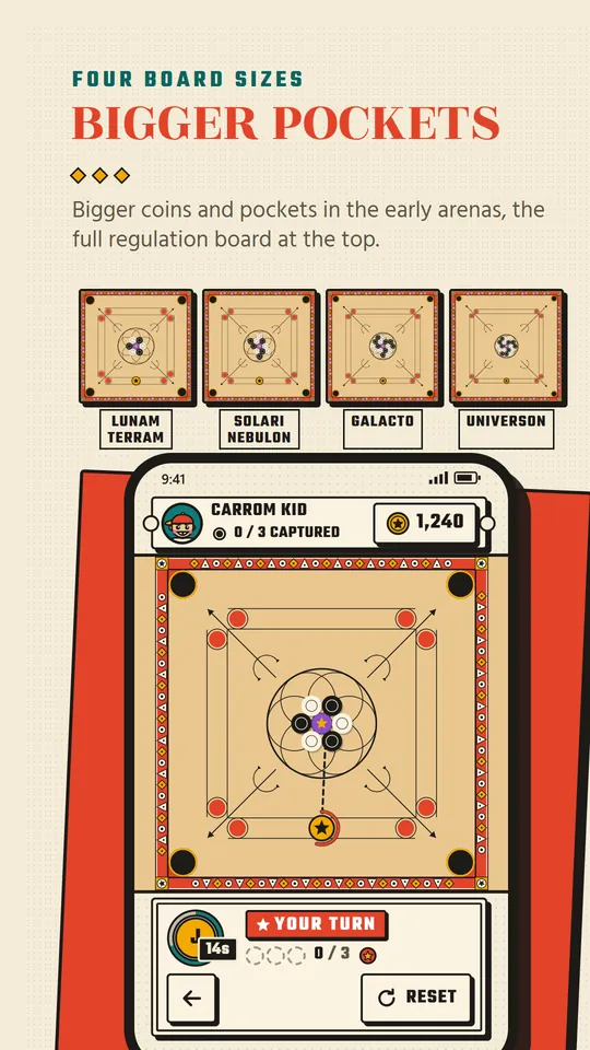 Carrom Bazaar board sizes screen